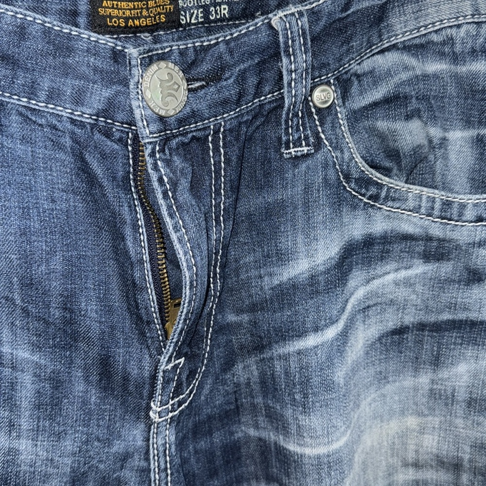 Buckle Salvage Supply 33x32  Mens Distressed Flare Leg Denim Jeans - Picture 9 of 14